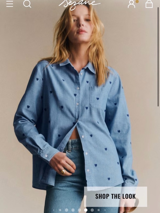 Sezane Tops - Sézane Chambray with Embrodiered Navy Heart Tomboy Shirt